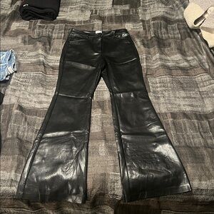 Aritzia Wilfred Black Faux Leather Flare Pants